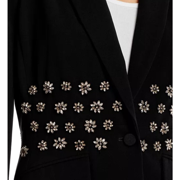 NEW NWT Cinq A Sept Loisa Crystal Embellished Crepe Blazer Jacket In Black - Picture 3 of 14